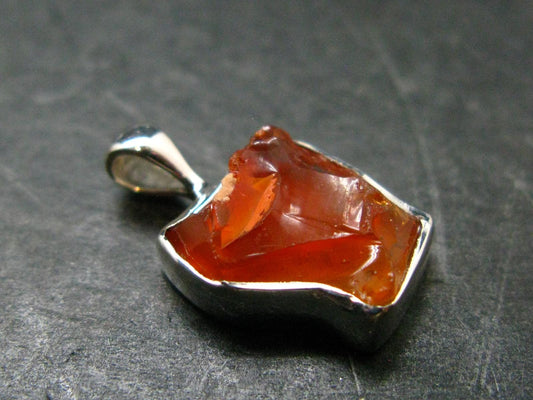 Raw Fire Opal Sterling Silver Pendant From Mexico - 0.7" - 1.27 Grams