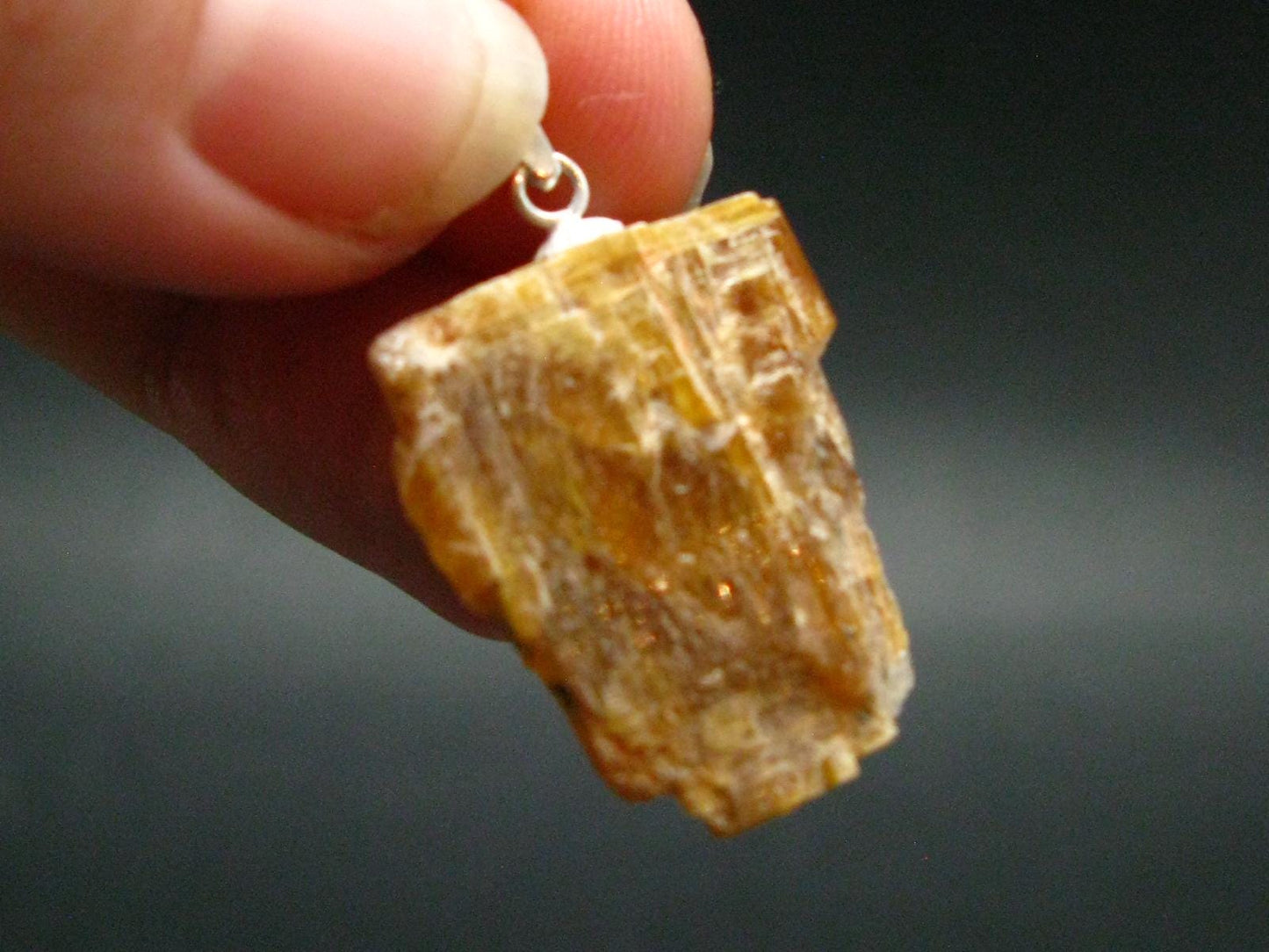 Orange Kyanite Crystal Silver Pendant From Tanzania - 1.2" - 5.26 Grams