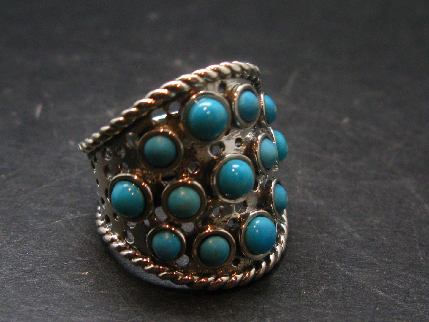 Genuine Turquoise Sterling Silver Ring - 9.48 Grams - Size 9.25