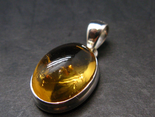 Yellow Citrine Gem Oval Sterling Silver Pendant From Brazil - 1.1" - 6.22 Grams