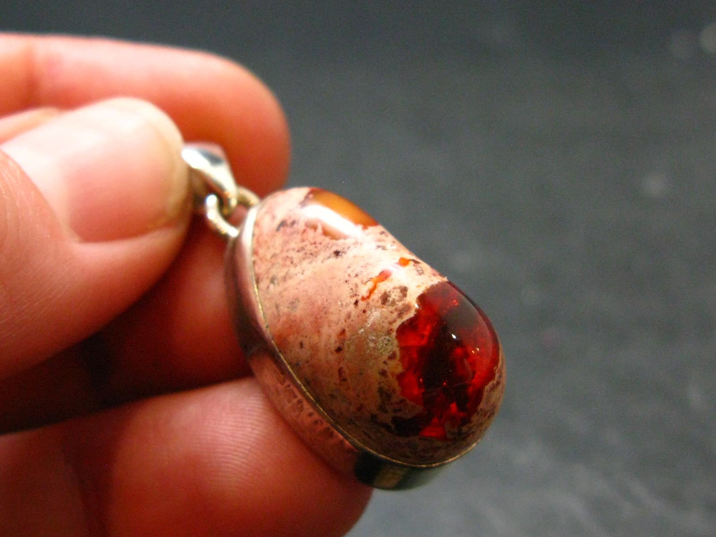Fire Opal Sterling Silver Pendant From Mexico - 1.2" - 6.42 Grams