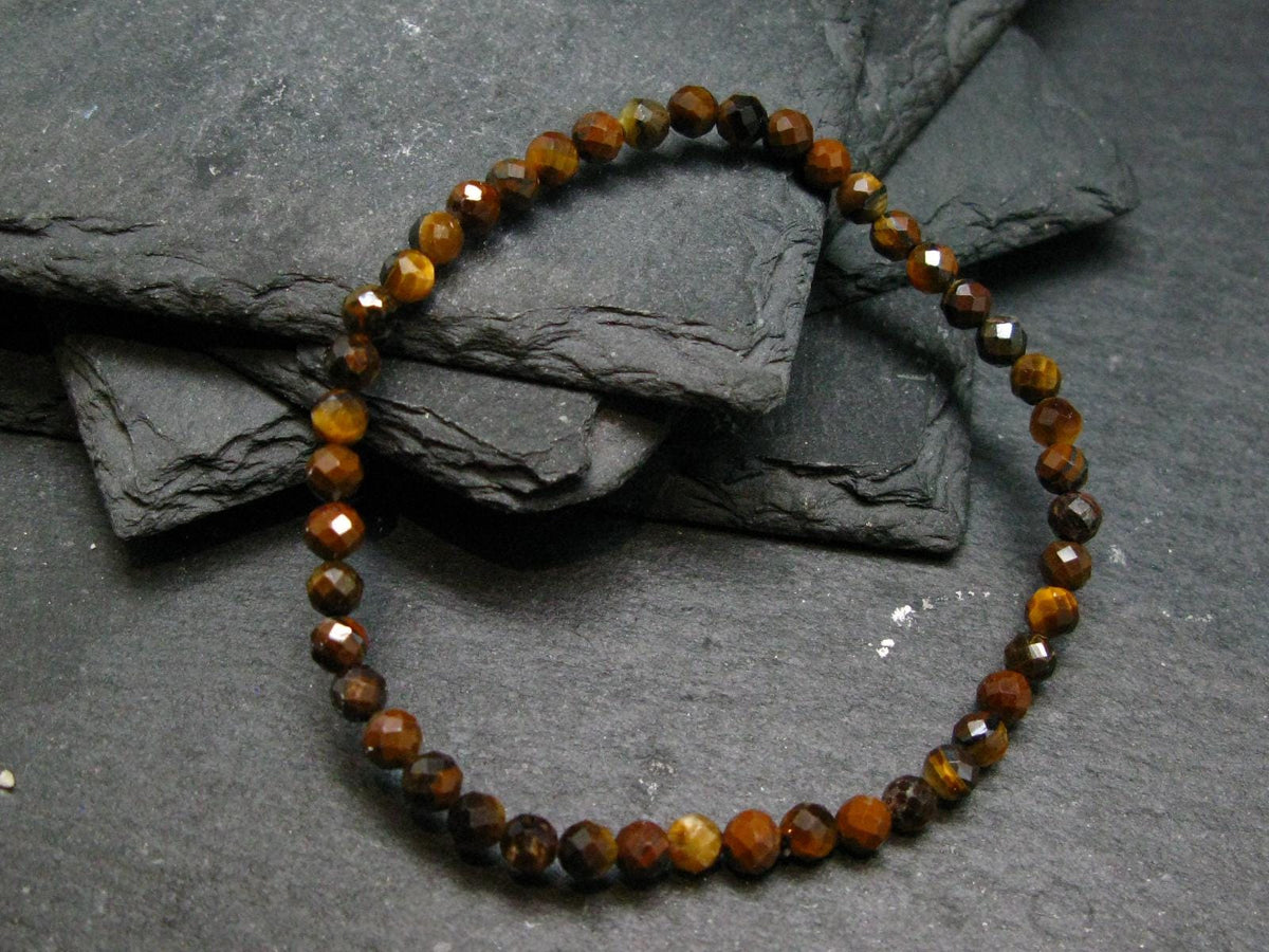 Tiger Eye Genuine Bracelet ~ 7 Inches ~ 4mm Round Facetted Beads