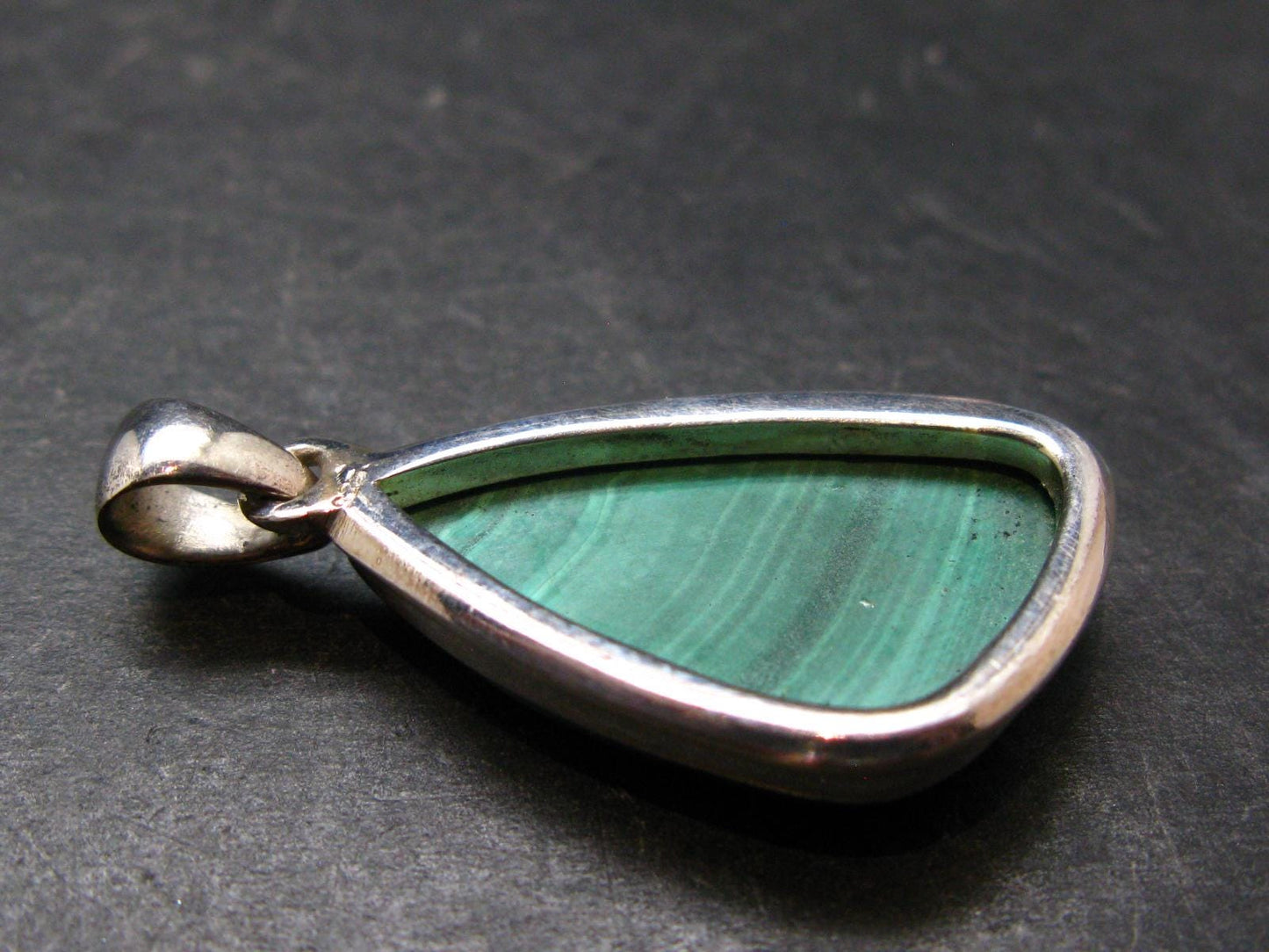 Genuine Vivid Vibrant Green Malachite Sterling Silver Pendant From Congo - 1.5" - 8.85 Grams