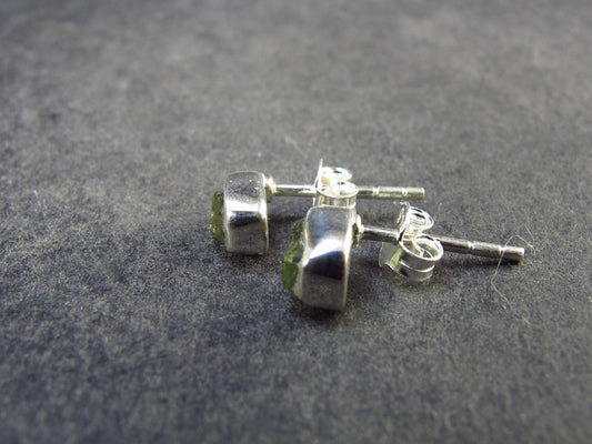 Natural Moldavite Tektite Raw Stud Earrings In Sterling Silver From Czech Republic