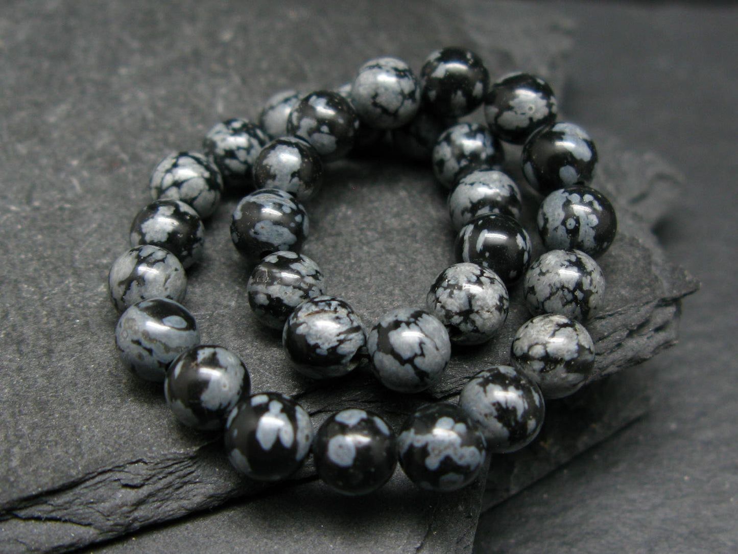 Snowflake Obsidian Genuine Bracelet ~ 7 Inches ~ 6mm Round Beads