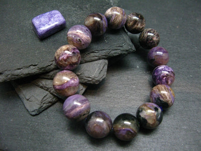 Charoite Genuine Bracelet ~ 7 Inches ~ 15mm Round Beads