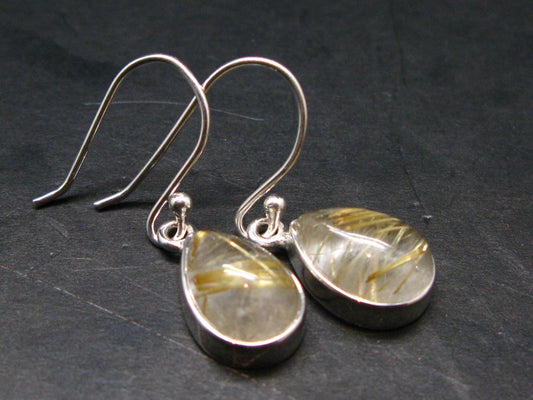 Rutilated Quartz Silver earrings From Brazil - 1.1"