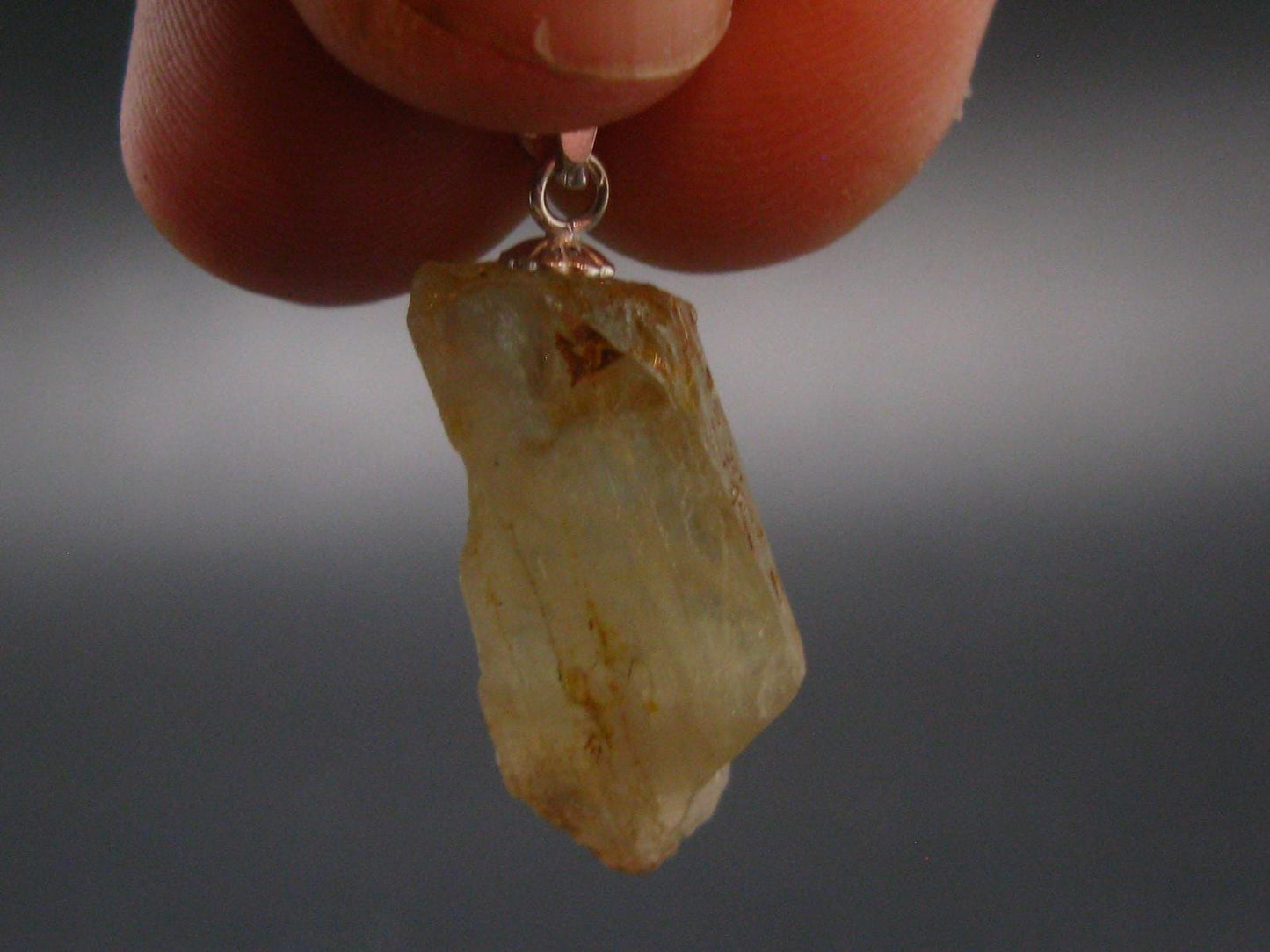 Gem Color Change See-Thru Straw Terminated Crystal Diaspore Crystal Silver Pendant From Turkey - 1.0" - 2.86 Grams