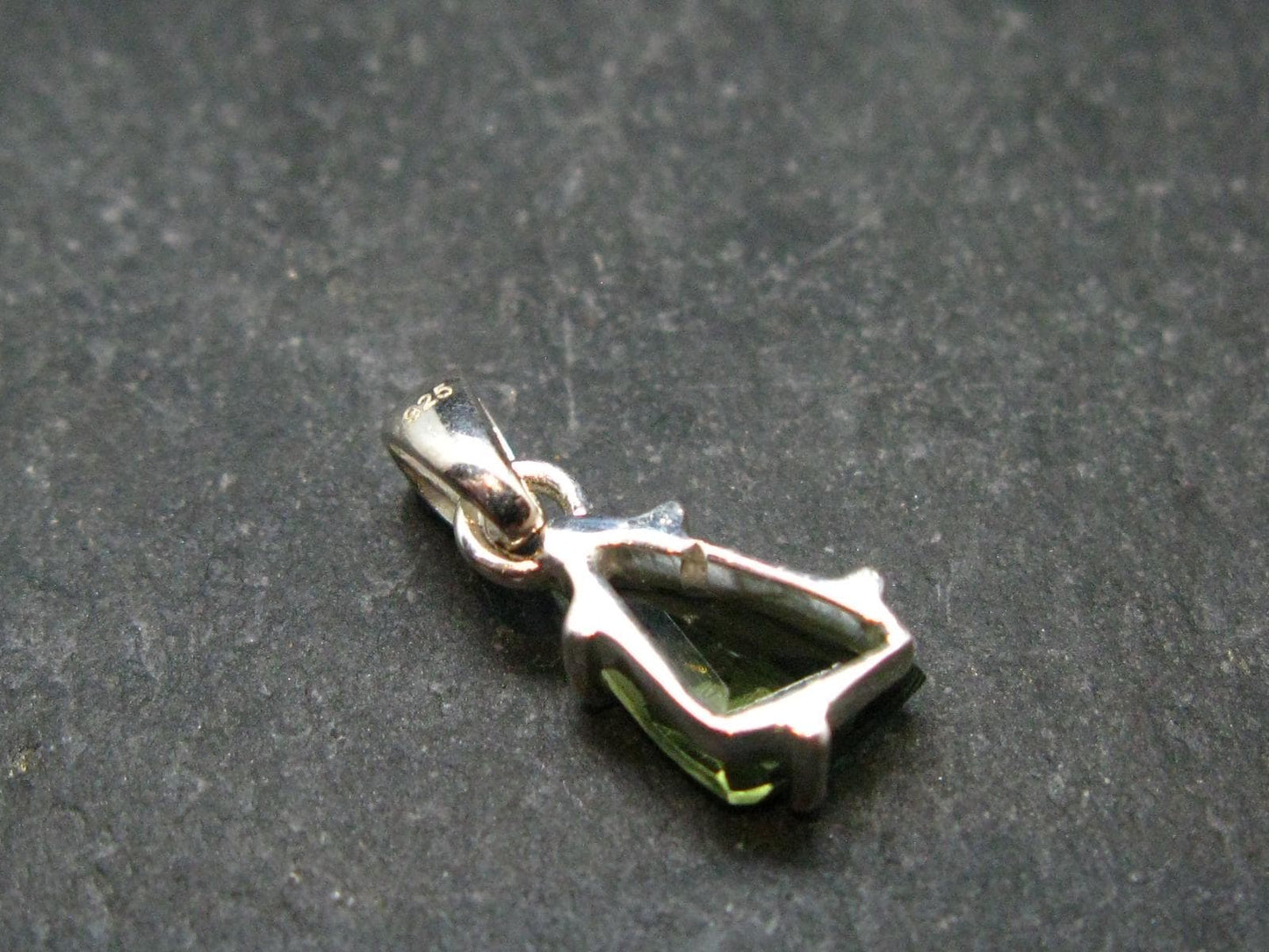 Moldavite Tektite Facetted Silver Pendant from Czech Republic - 0.7" - 1.0 Grams