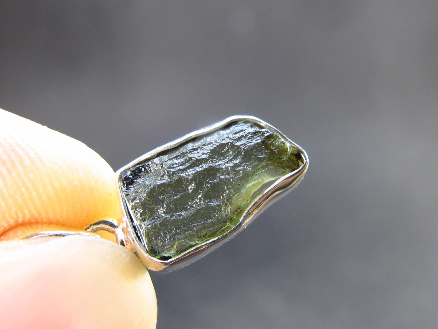 Natural Gem Moldavite Tektite SS Pendant from Czech Republic - 1.30 Grams - 0.9"