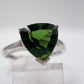 Green Helenite Trillion Cut Ring – Sterling Silver Faceted Gemstone Statement Ring