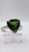 Green Helenite Trillion Cut Ring – Sterling Silver Faceted Gemstone Statement Ring