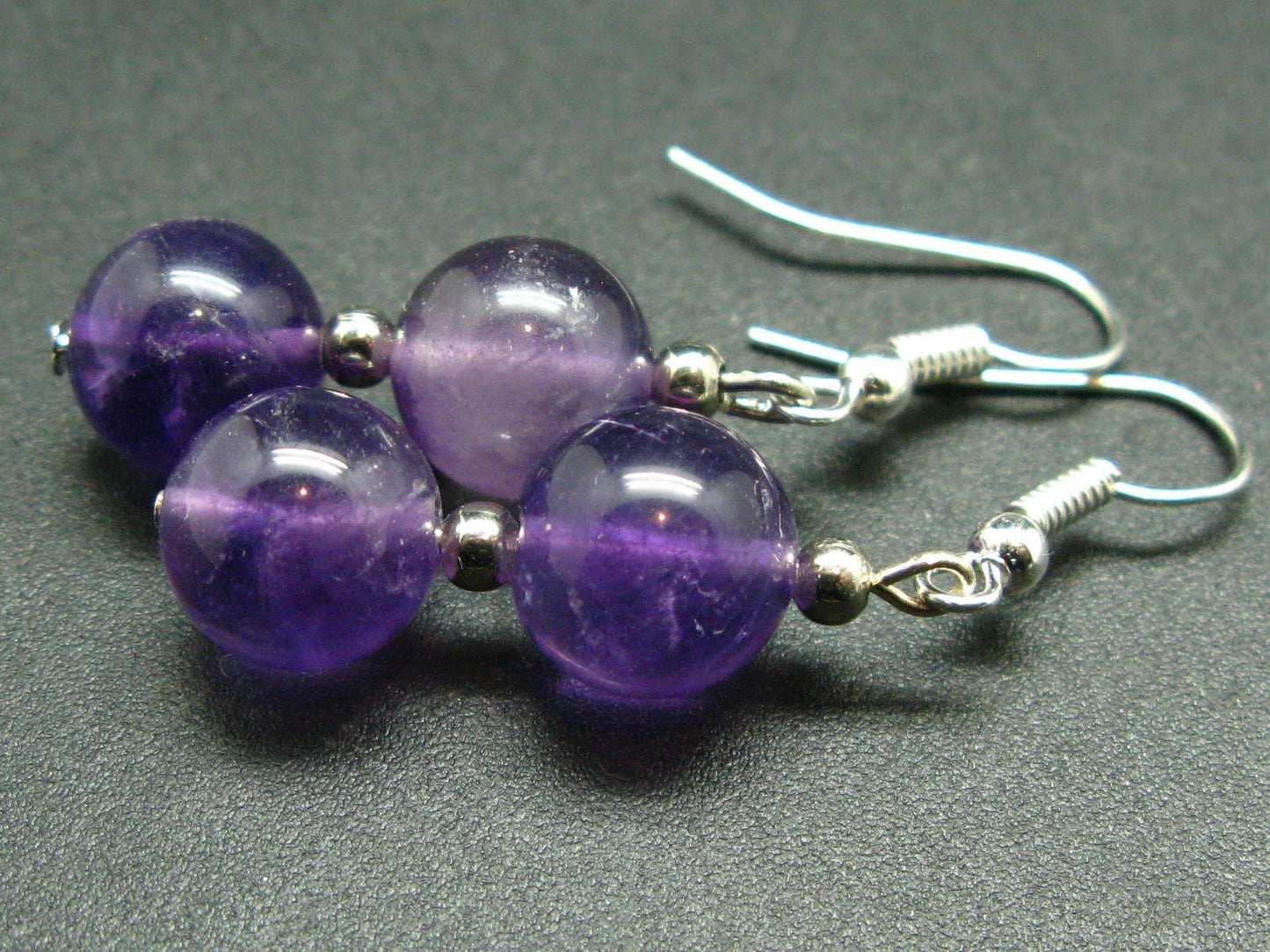 Natural Rich Purple Color Amethyst Beads Dangle Shepherd Hook Earrings from Brazil