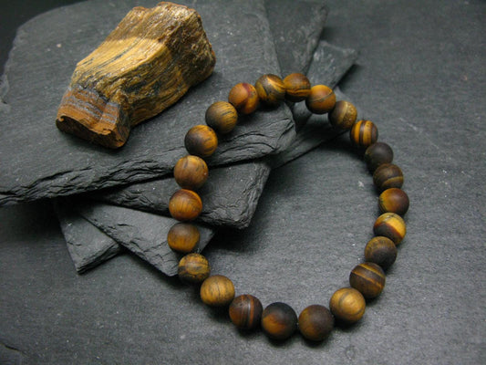 Tiger Eye Genuine Bracelet ~ 7 Inches ~ 8mm Round Matte Beads