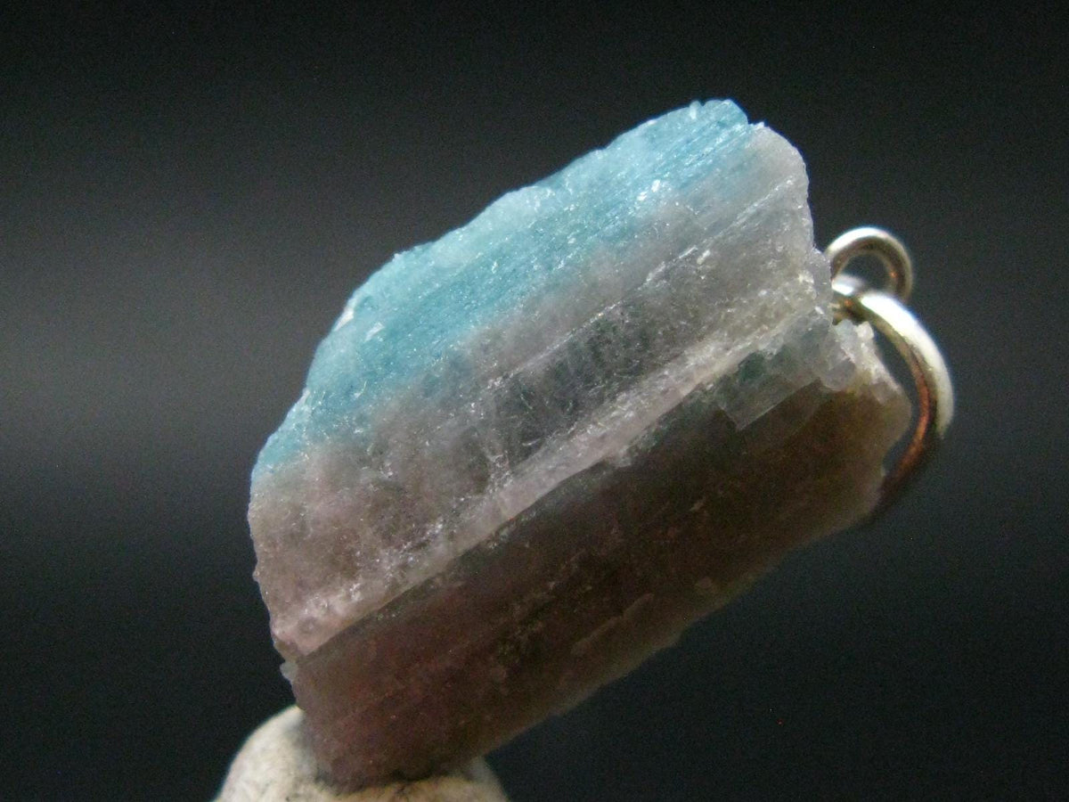 Rarest Paraiba Copper Blue Tourmaline Crystal Silver Pendant From Brazil - 1.2" - 3.01 Grams