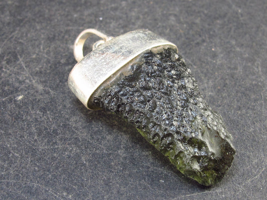 Raw Moldavite Tektite Silver Pendant from Czech Republic - 1.5" - 5.8 Grams