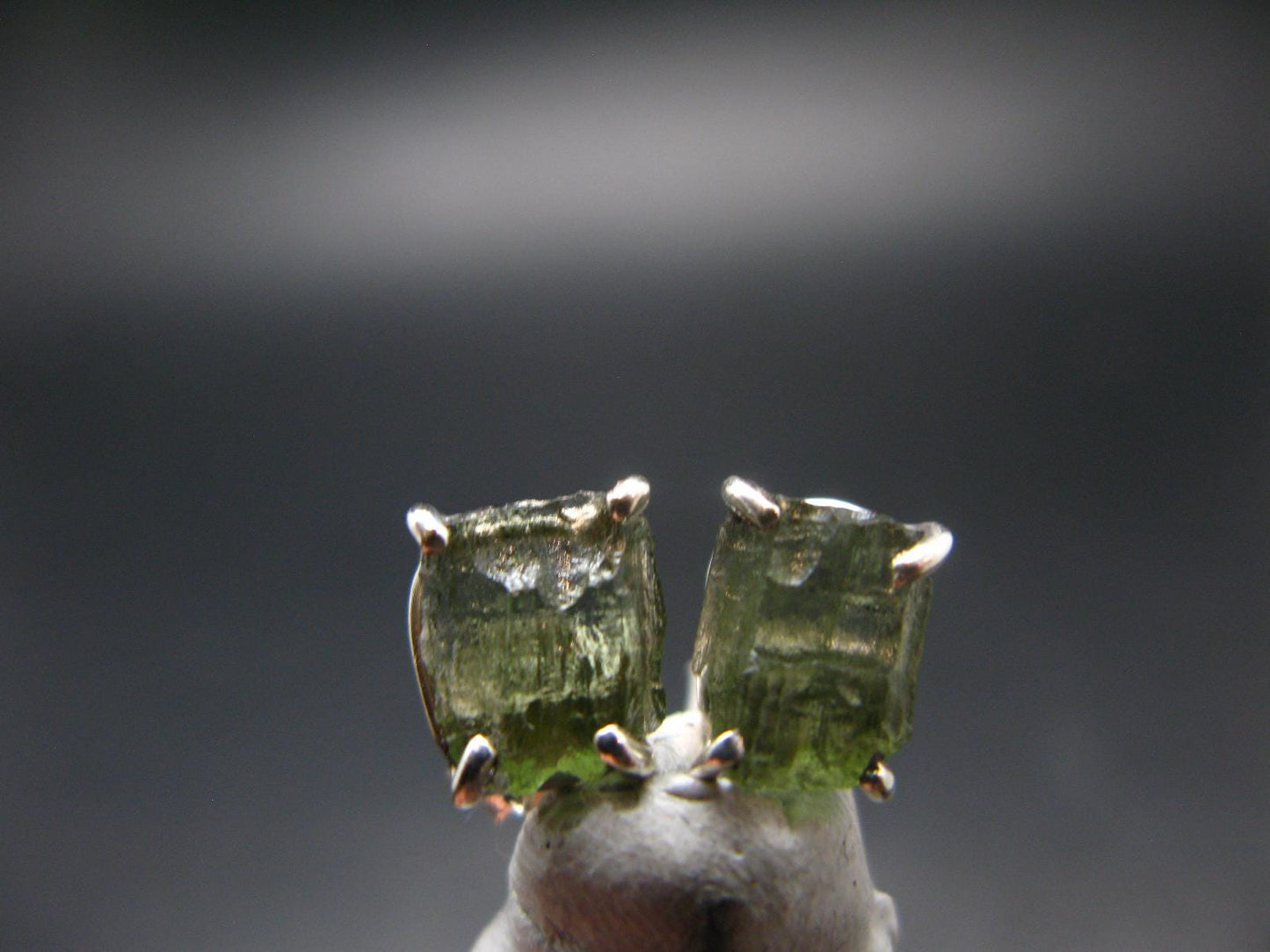 Natural Moldavite Tektite Raw Stud Earrings In Sterling Silver From Czech Republic - 1.64 Grams