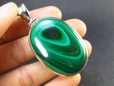 Queen of Green!! Genuine Vivid Vibrant Green Malachite Sterling Silver Pendant - 2.1" - 24.5 Grams