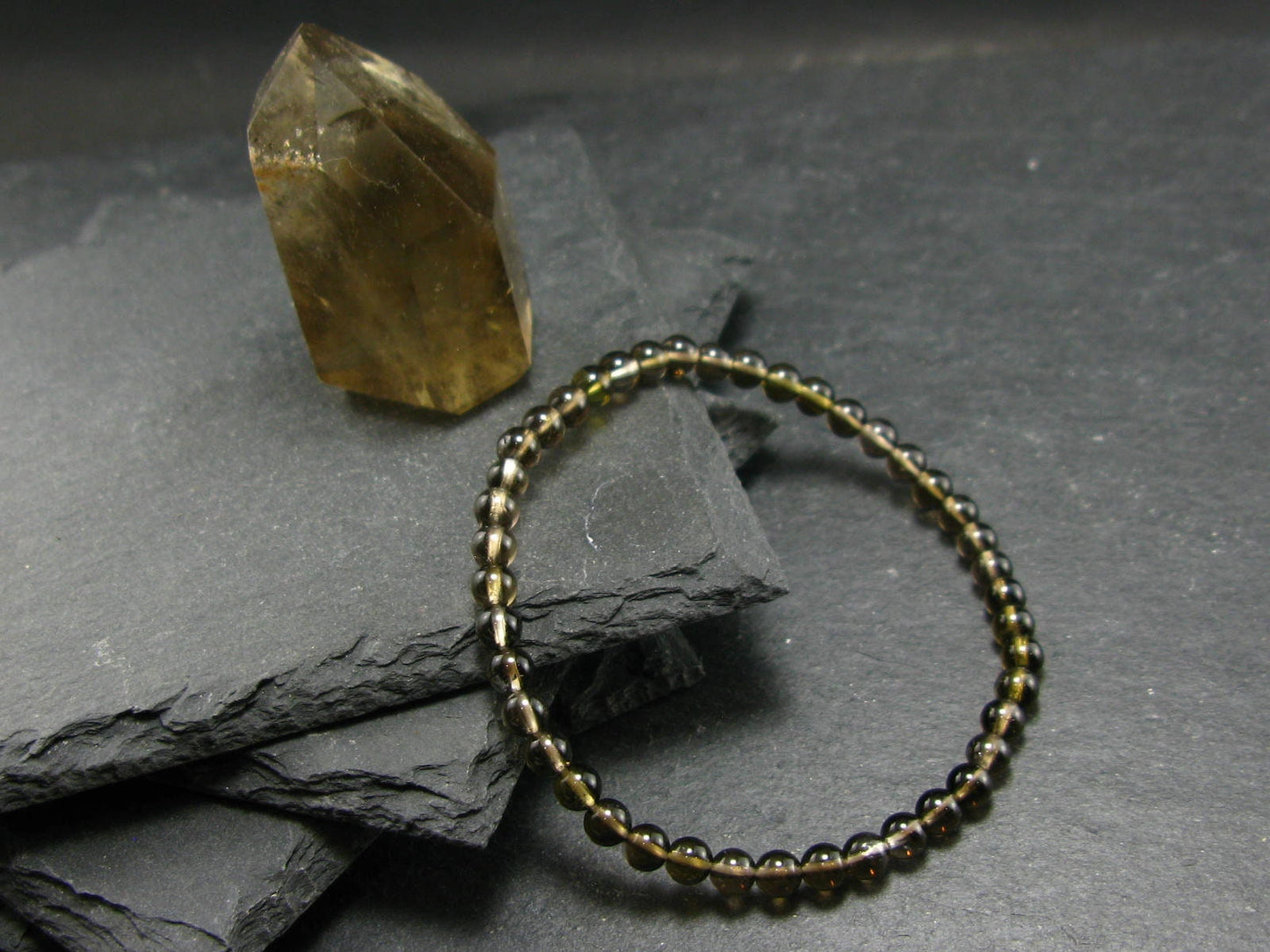 Smoky Quartz Genuine Bracelet ~ 7 Inches ~ 4mm Round Beads