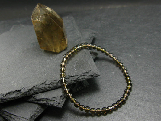 Smoky Quartz Genuine Bracelet ~ 7 Inches ~ 4mm Round Beads