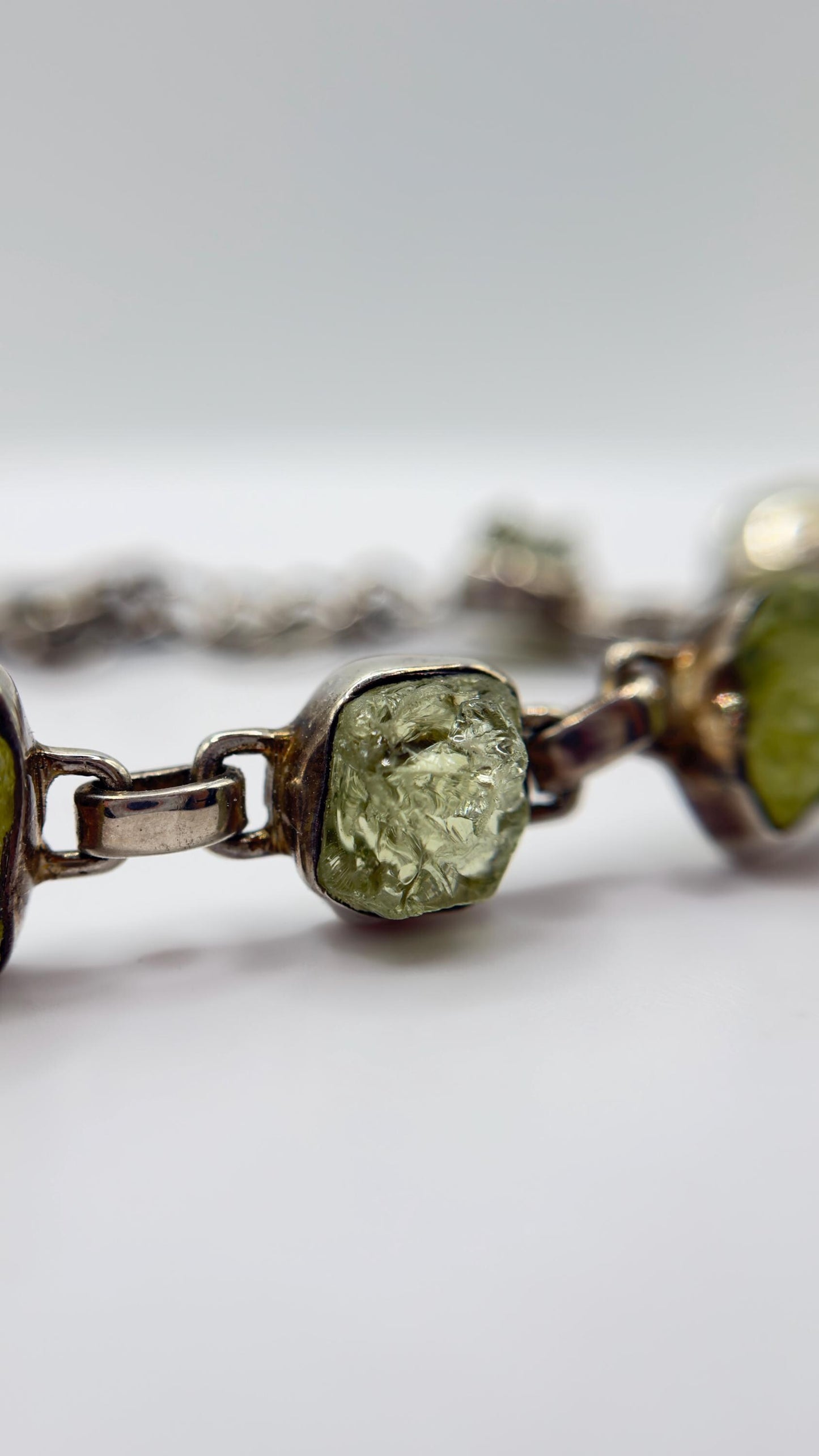 Chrysoberyl Raw Stone Bracelet Green Gemstone Silver Link Bracelet Natural Crystal Jewelry Gift