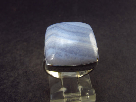 Gem of Ecology!! Natural Soft Blue Lace Agate Holly Agate Silver Ring from Namibia - 5.6 Grams - Size 5