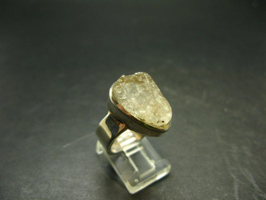 Natural Gem Raw Libyan Desert Glass Tektite Sterling Silver Ring from Libya - Size 10 - 10.6 Grams