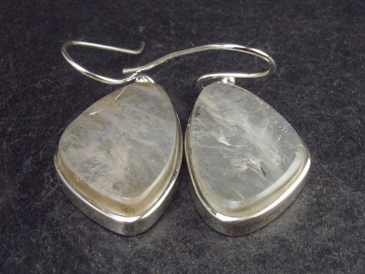 Cabochon Natural Moonstone 925 Sterling Silver Drop Earrings - 1.5" - 6.1 Grams