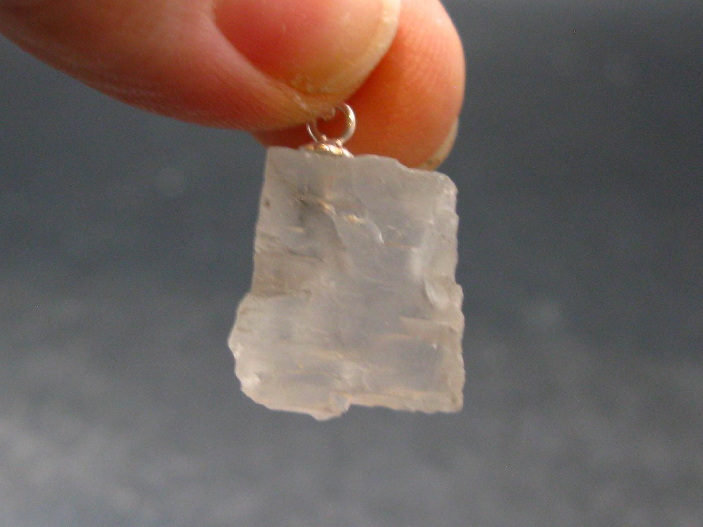 Clear Petalite Crystal Silver Pendant from Brazil - 0.9" - 2.23 Grams