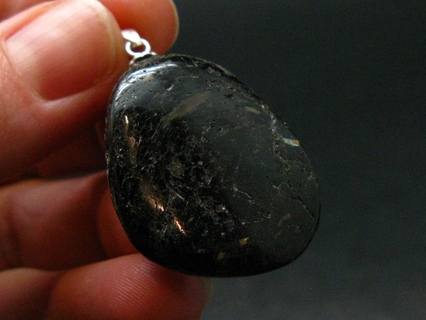 Very Rare Sterling Silver Nuumite Nuummite Pendant From Greenland - 1.4" - 8.84 Grams