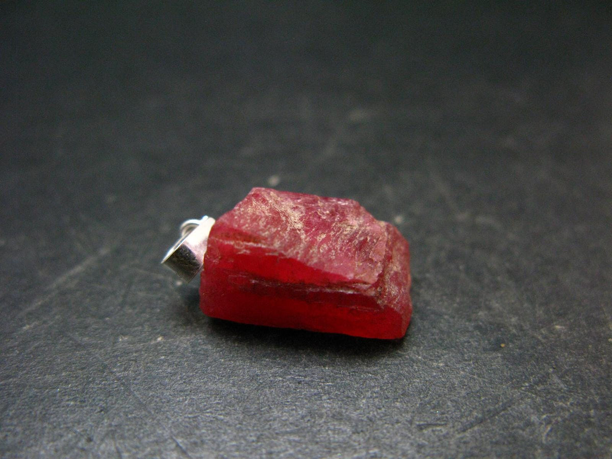 Rare Raw Rhodonite Silver Pendant From Brazil - 0.9" - 2.80 Grams