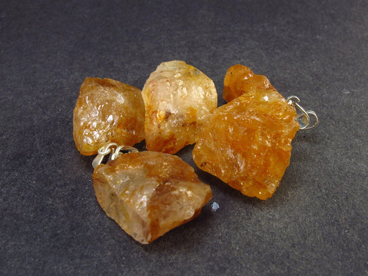 Set of 5 Golden Healer Quartz Crystal Pendants From Brazil