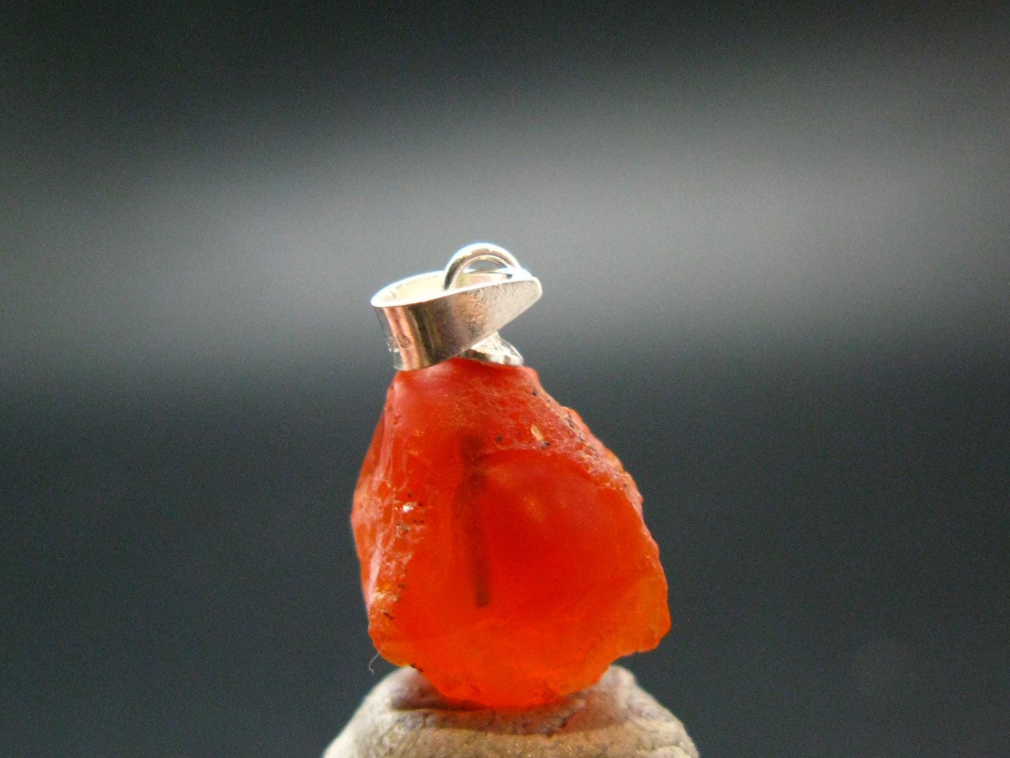 Raw Fire Opal Sterling Silver Pendant From Mexico - 0.8" - 1.49 Grams