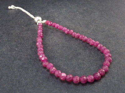Sparkly Faceted Ruby Tiny Beads Silver Bracelet - Size Adjustable - 3.52 Grams