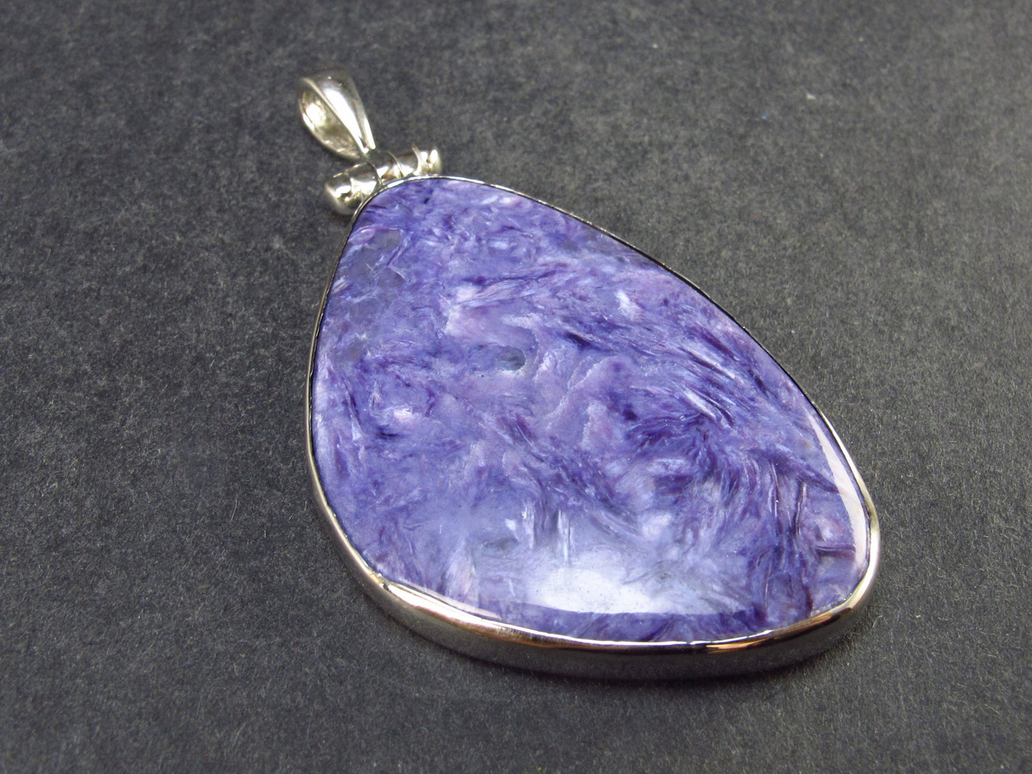 Lilac Stone!!! Stunning Silky Charoite Sterling Silver Pendant From Russia - 2.2" - 13.4 Grams