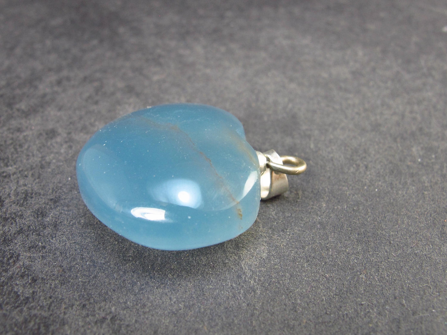 Lemurian Aquatine Blue Calcite Silver Heart Pendant from Argentina - 1.2" - 9.75 Grams