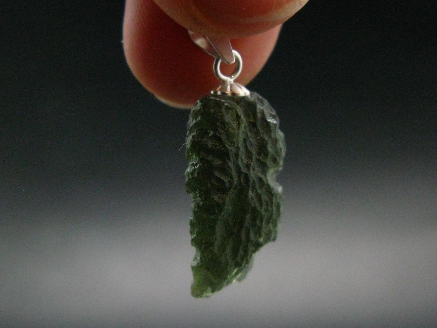 Moldavite Tektite Silver Pendant from Czech Republic - 1.1" - 1.66 Grams