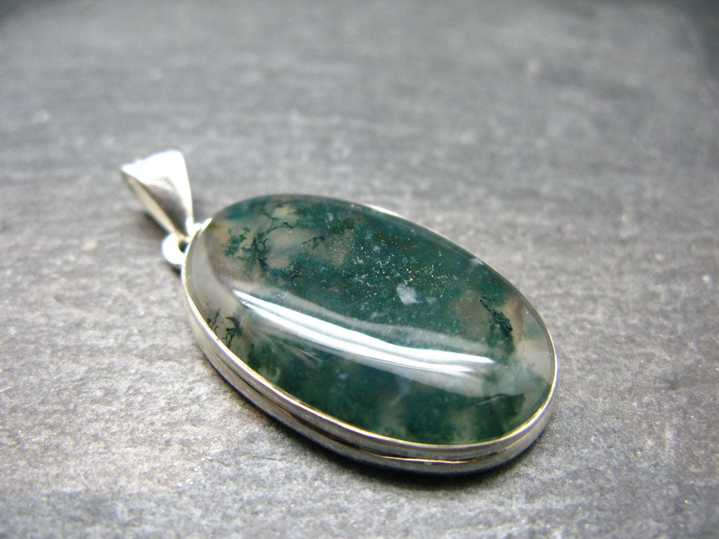 Moss Agate Silver Pendant From Russia - 8.13 Grams - 1.6"