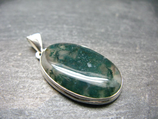 Moss Agate Silver Pendant From Russia - 8.13 Grams - 1.6"