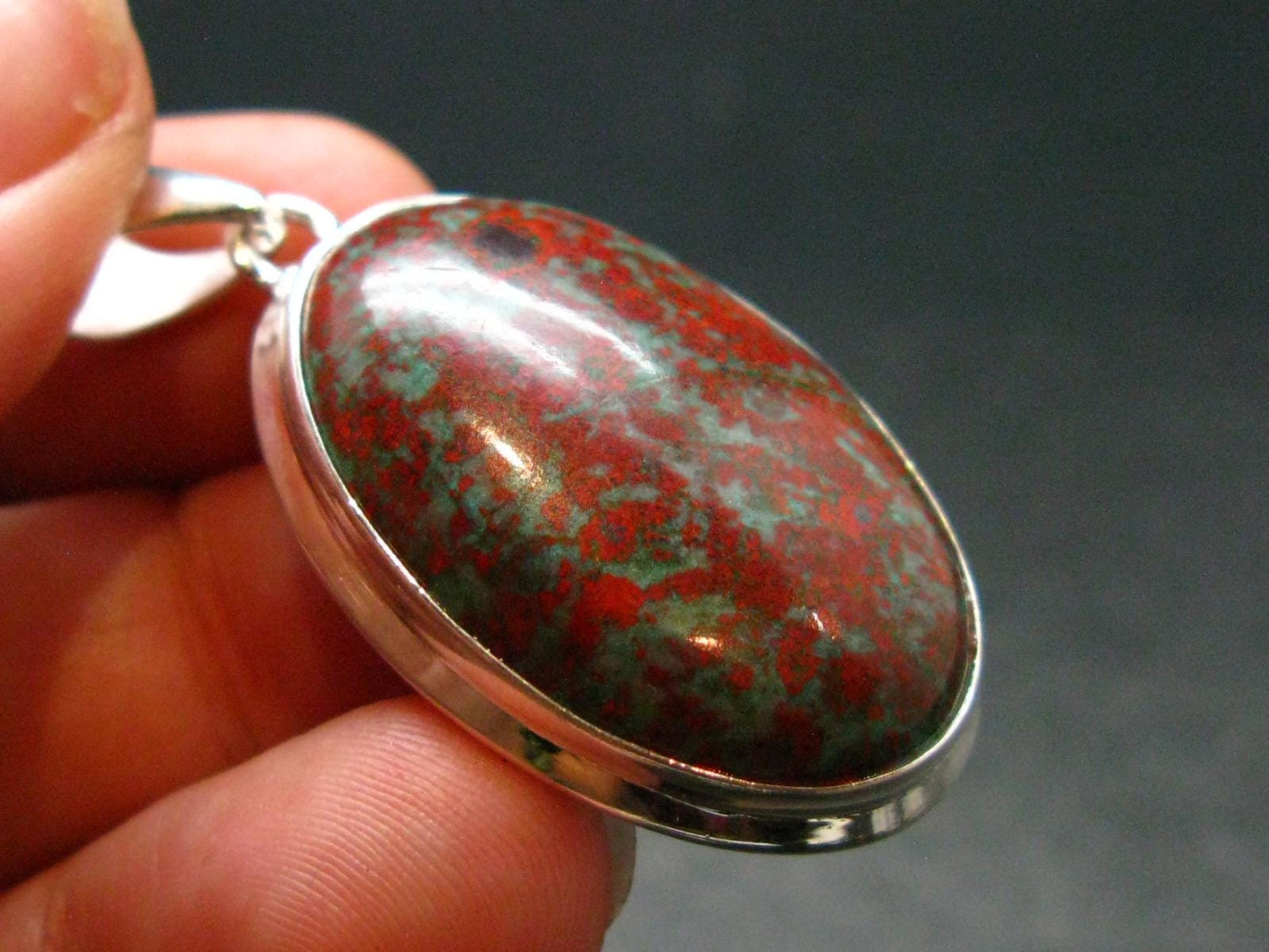 Crimson Cuprite w/ Chrysocola Silver Plated Pendant from Mexico - 1.7" - 8.54 Grams