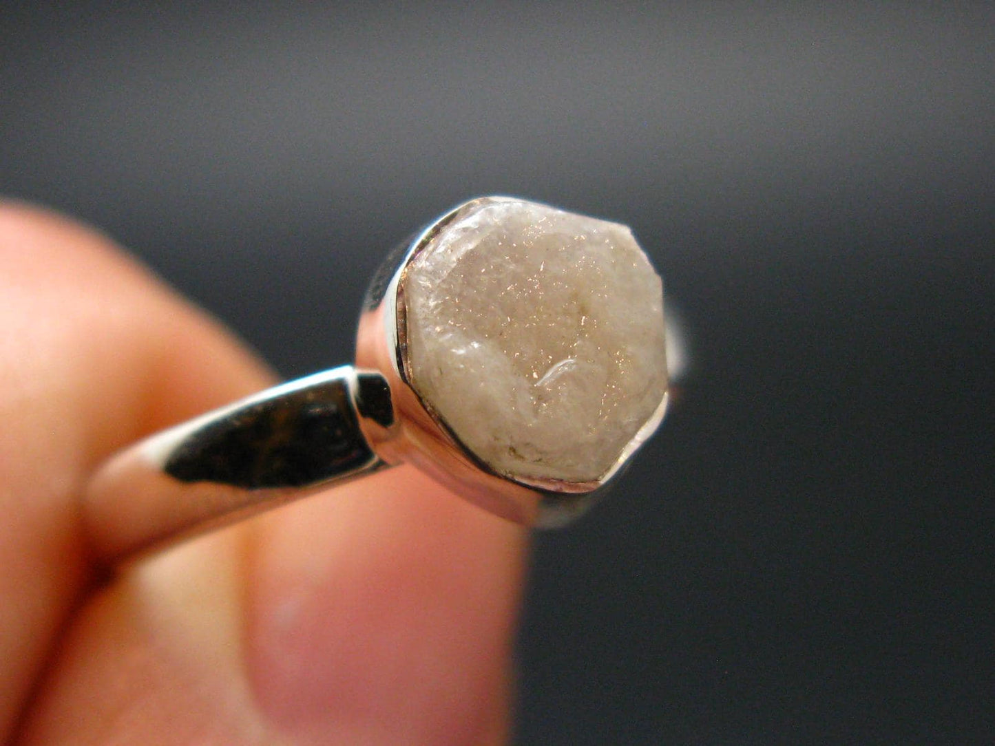 Very Rare White Cryolite 925 Silver Ring from Greenland - Size 7 - 1.90 Grams