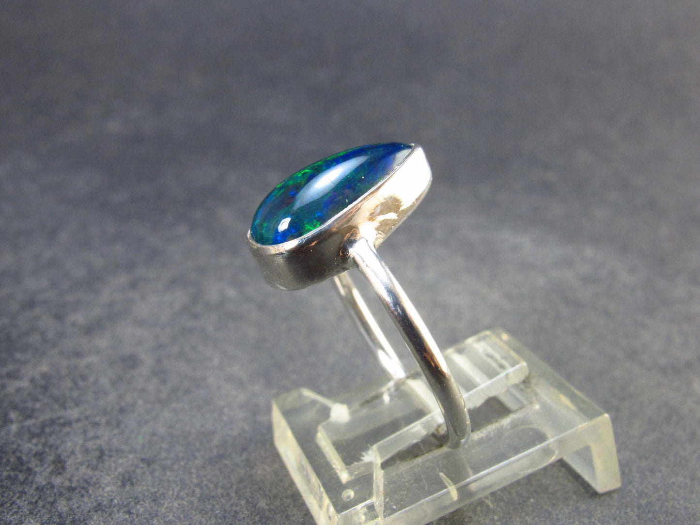 Rare Black Opal Sterling Silver Ring from Australia - Size 5.5 - 1.97 Grams