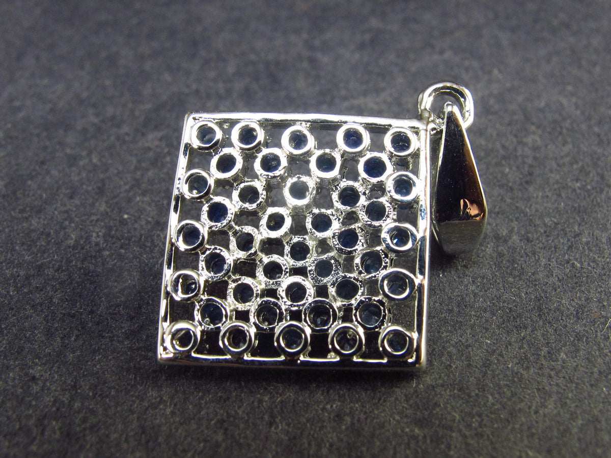 Natural Faceted Dark Blue Sapphire 925 Sterling Silver Pendant - 1.4" - 5.0 Grams