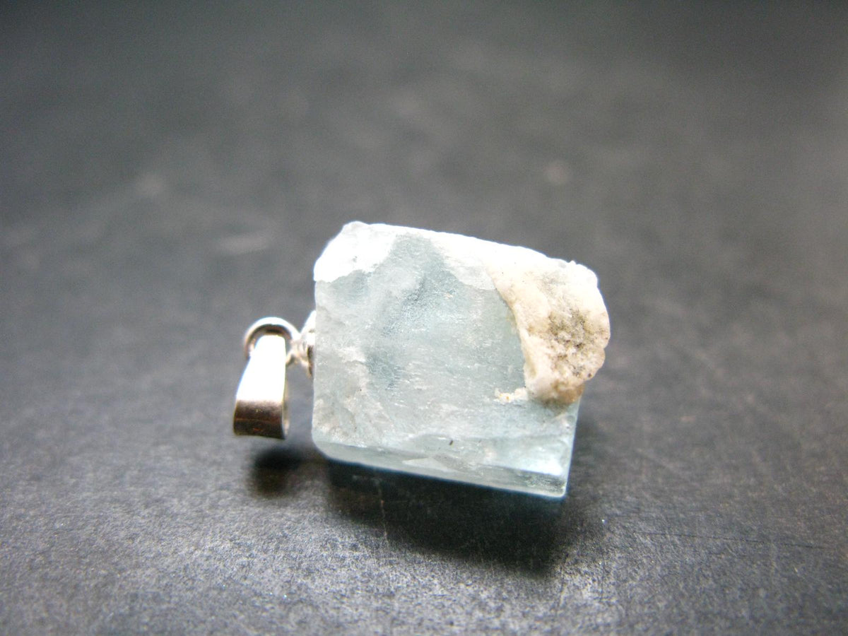 Aquamarine Gem Sterling Silver Pendant From Brazil - 0.8" - 2.81 Grams