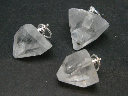 Lot of 3 Clear Apophylite Apophyllite Crystal Pendants From India