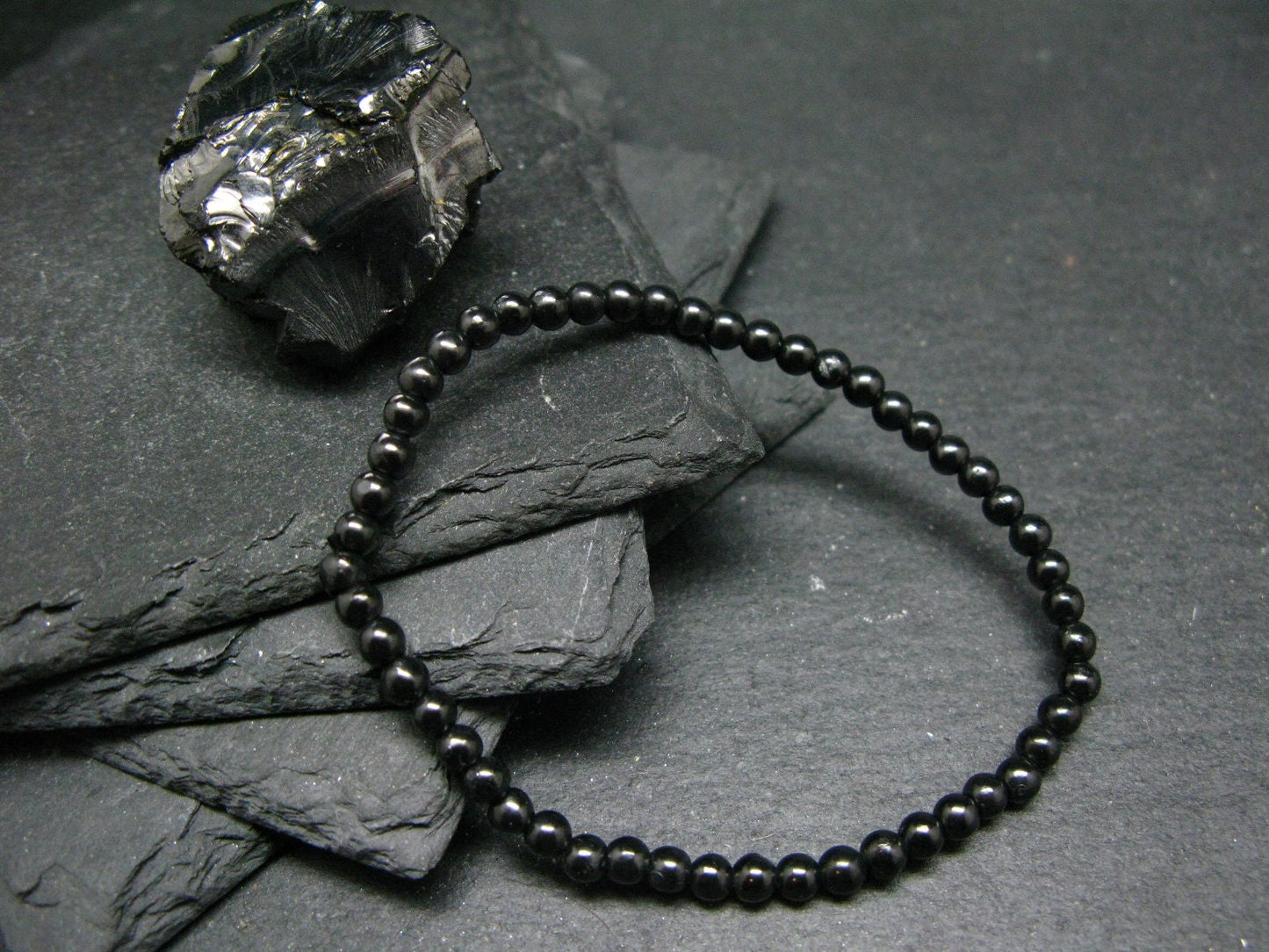 Shungite Genuine Bracelet ~ 7 Inches ~ 4mm Round Beads