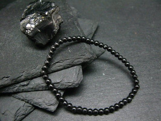 Shungite Genuine Bracelet ~ 7 Inches ~ 4mm Round Beads