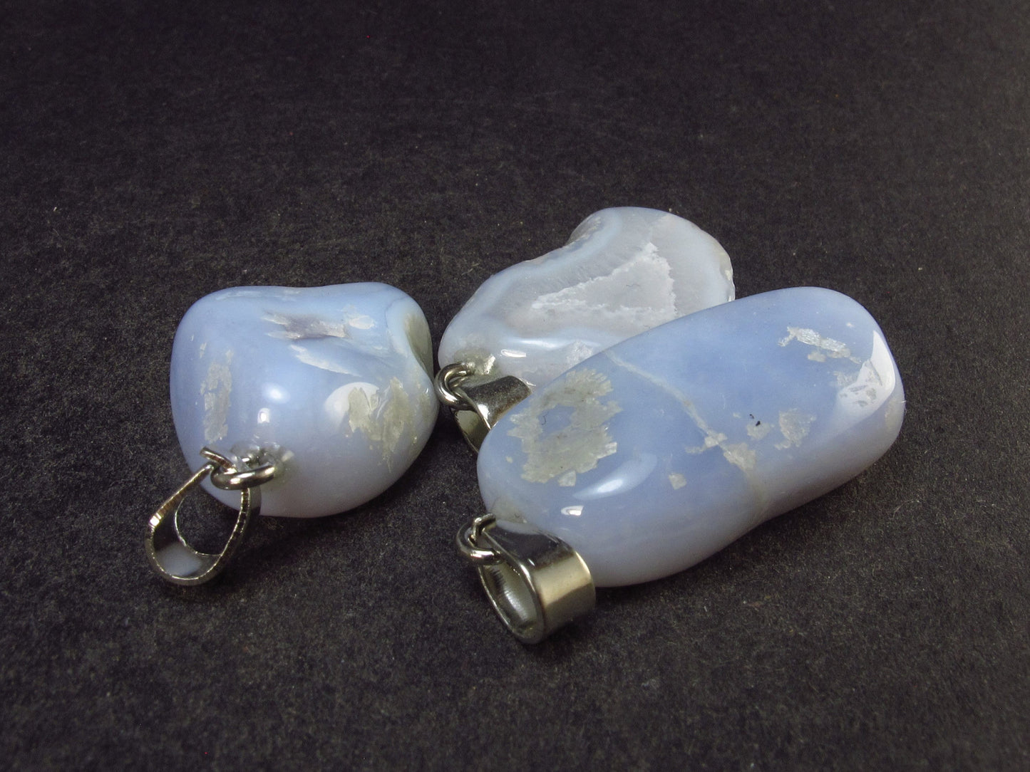Lot of 3 Blue Lace Agate Pendants From Namibia