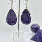 Charoite & Sterling Silver Teardrop Earrings - 24.03 Grams