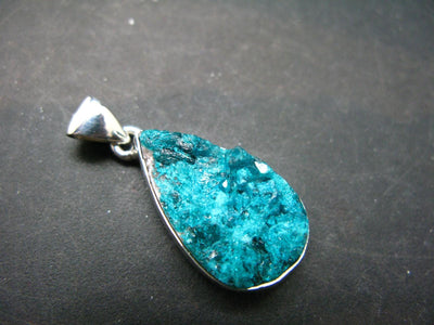 Dioptase Crystal Silver Pendant from Congo - 4.72 Grams - 1.3"